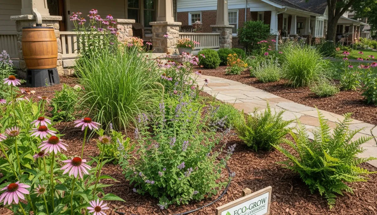 Organic landscape beds with natural mulch and native plants in Overland Park, KS by Chop Chop Landscaping