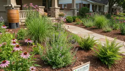Organic landscape beds with natural mulch and native plants in Overland Park, KS by Chop Chop Landscaping