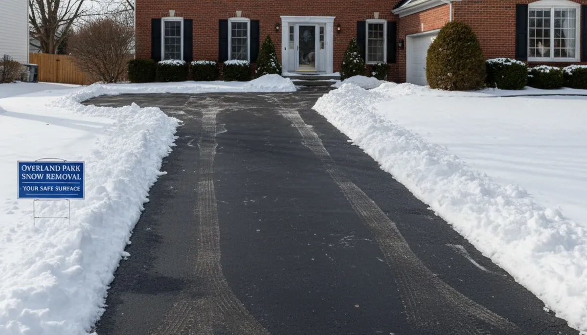 Cleared residential driveway after professional snow removal by Chop Chop Landscaping in Overland Park, KS