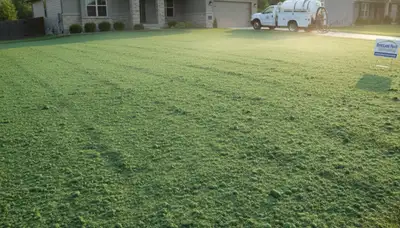 Freshly hydroseeded lawn with even green slurry coverage in Overland Park, KS by Chop Chop Landscaping