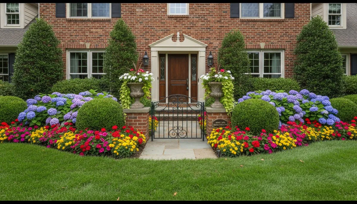 Front yard landscape design with flowers and shrubs in Overland Park KS by Chop Chop Landscaping