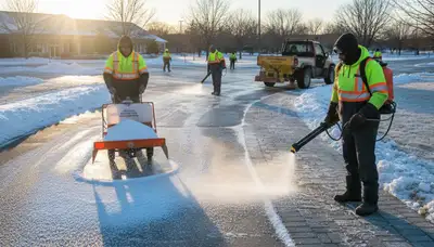 Professional de-icing and salt application on driveways in Overland Park, KS by Chop Chop Landscaping