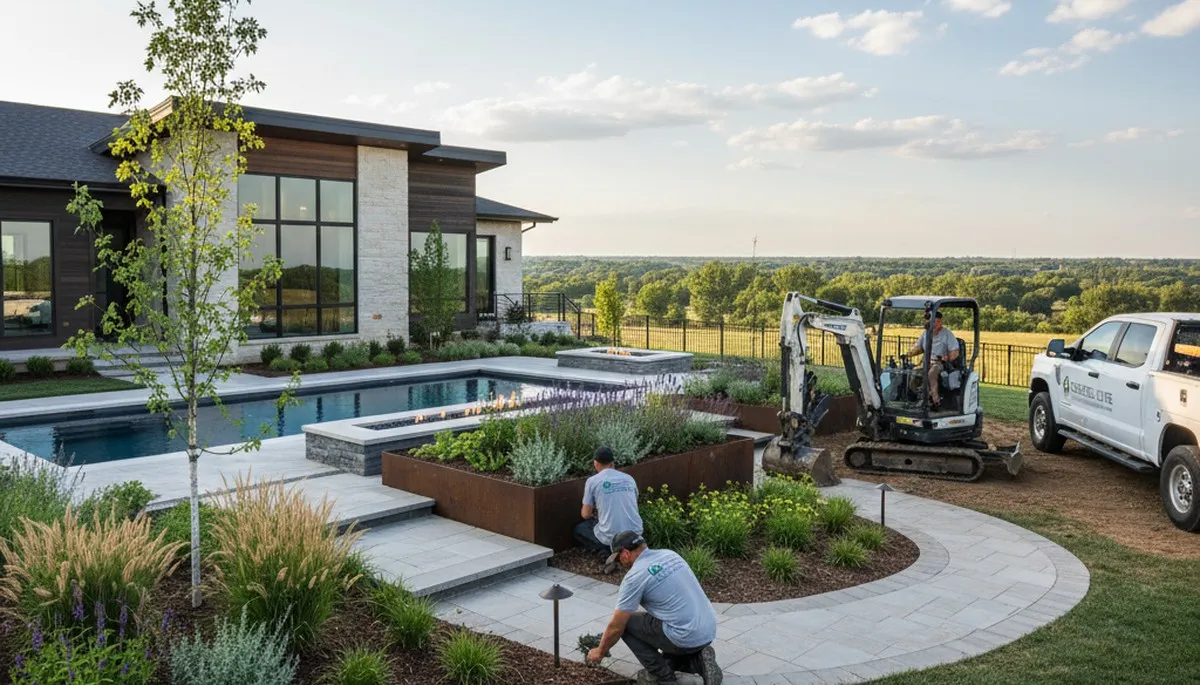Landscaping crew serving Overland Park, KS with professional lawn and landscape services