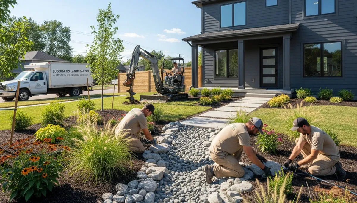 Landscaping crew in Overland Park, KS providing professional lawn and landscape services