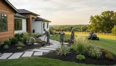 Landscaping crew in Overland Park, KS providing professional lawn care and outdoor maintenance