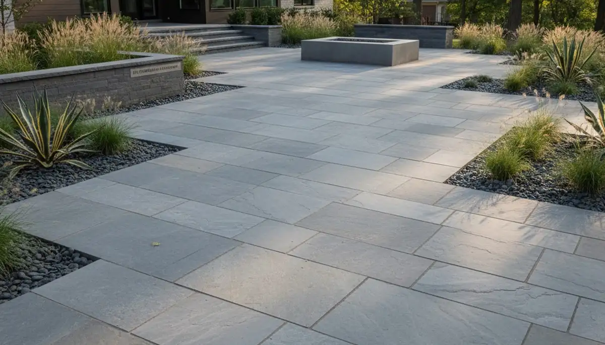 Modern large format stone paver installation by Chop Chop Landscaping in Overland Park, KS