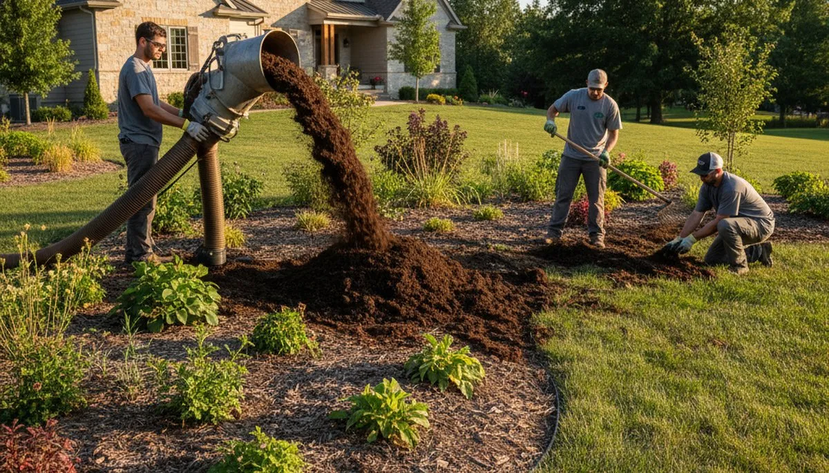 Organic compost and fertilizer applied to landscape beds in Overland Park KS by Chop Chop Landscaping