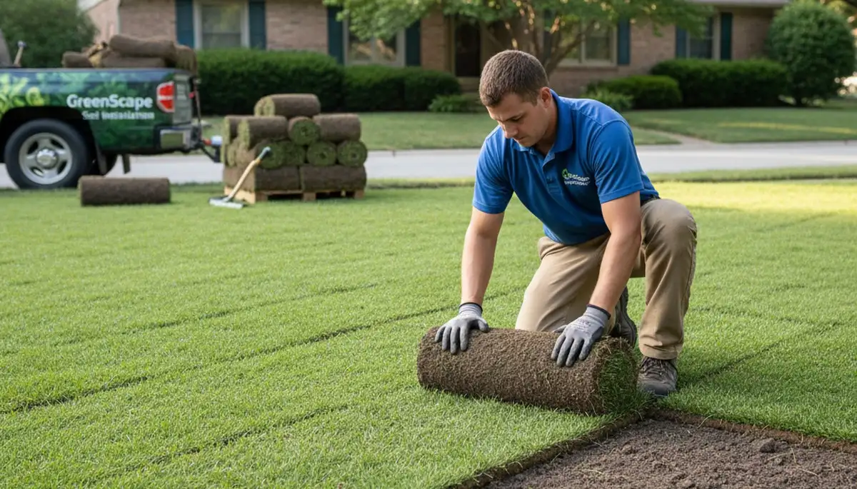 Close-up of seamless sod seams showing professional lawn installation in Overland Park, KS