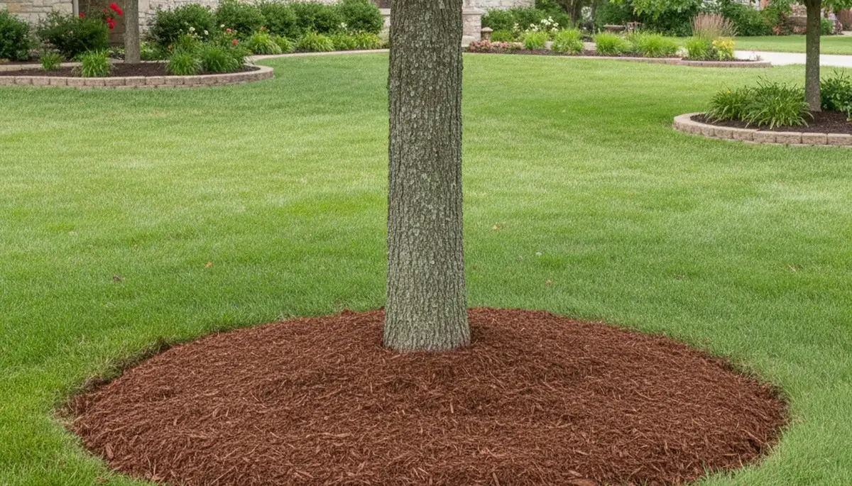 Professional mulched tree ring around tree base by Chop Chop Landscaping in Overland Park, KS