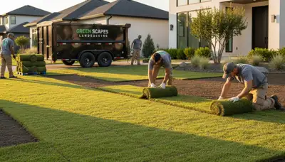 Fresh sod installation by Chop Chop Landscaping in Overland Park, KS for a lush, green lawn